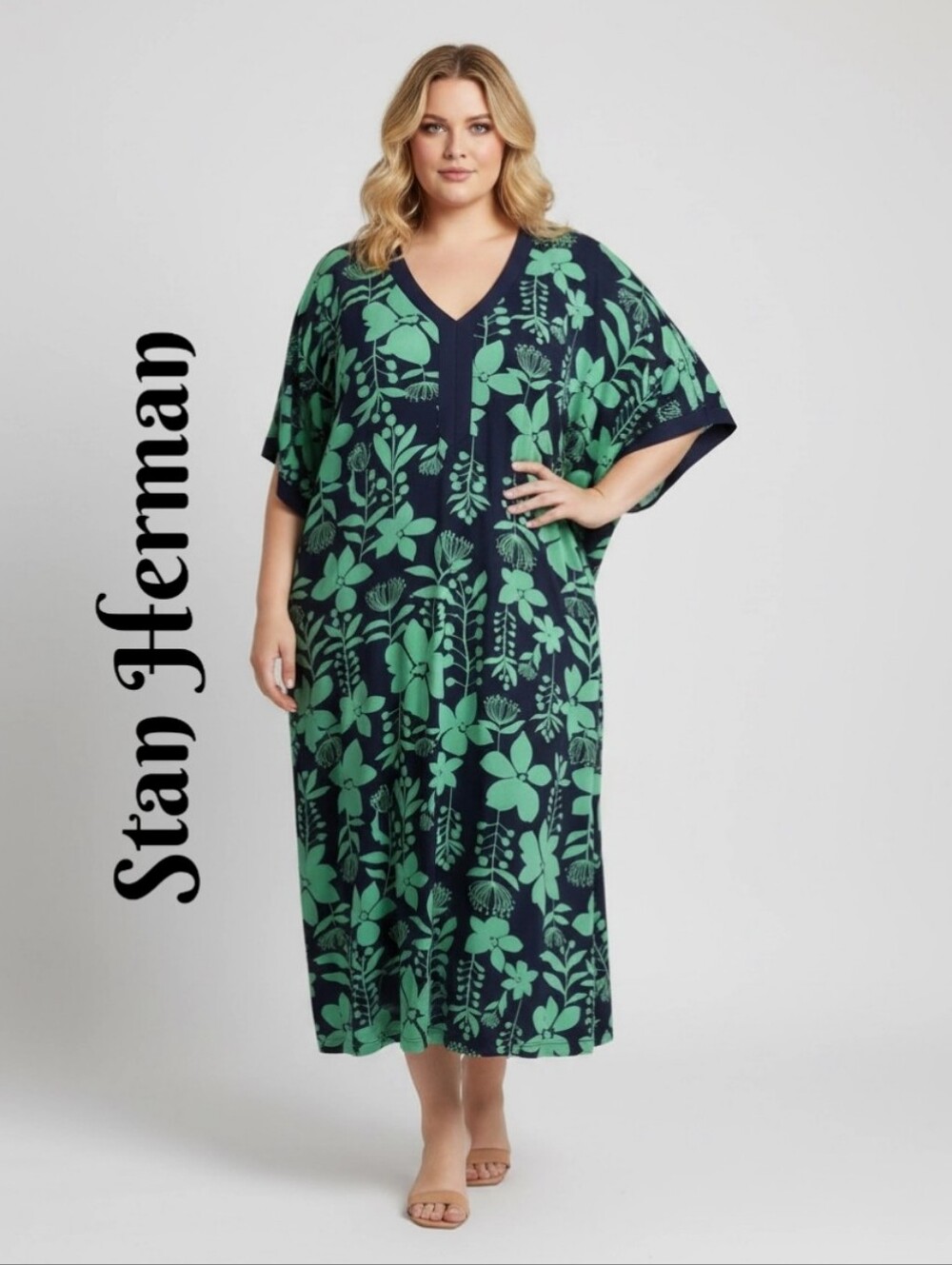 Stan Herman Womens Maxi Dress Sz 2X Paris Garden Jersey Feel Pocket Casual
